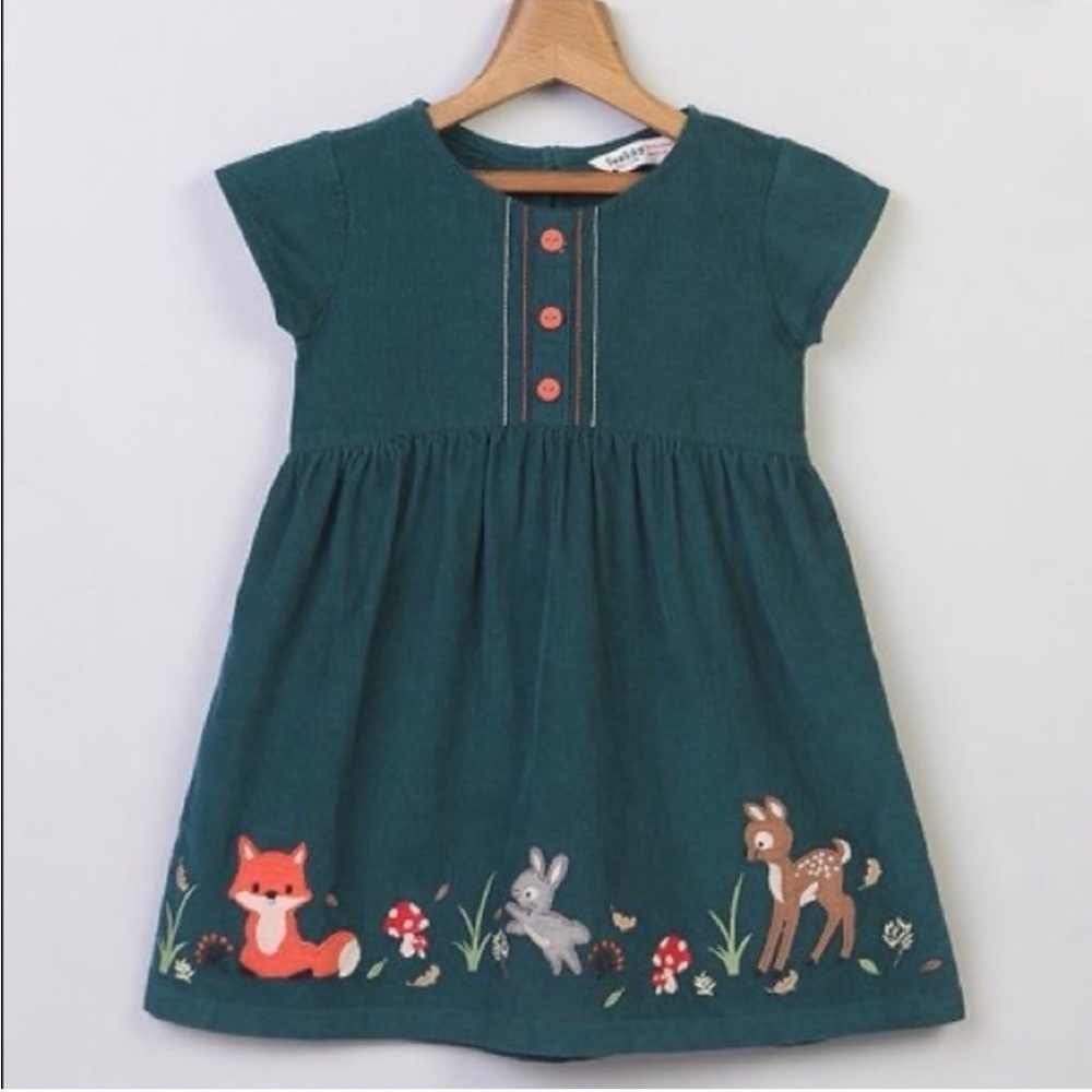 Beebay Green Woodland Creatures Corduroy A-Line
Dress